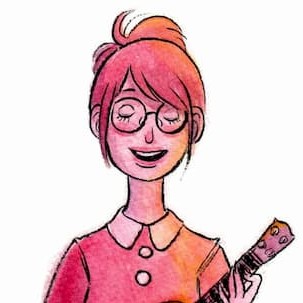 Watercolor illustration of a girl playing the ukulele