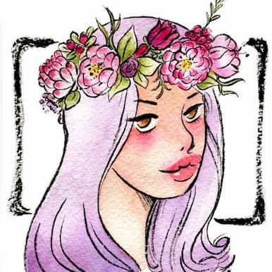 Watercolor illustration of a girl wearing a flower crown