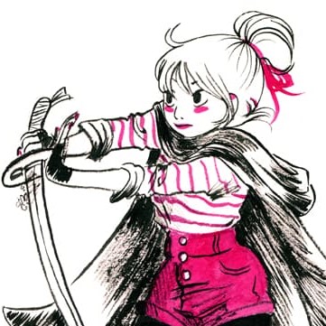 Ink illustration of a girl with a katana